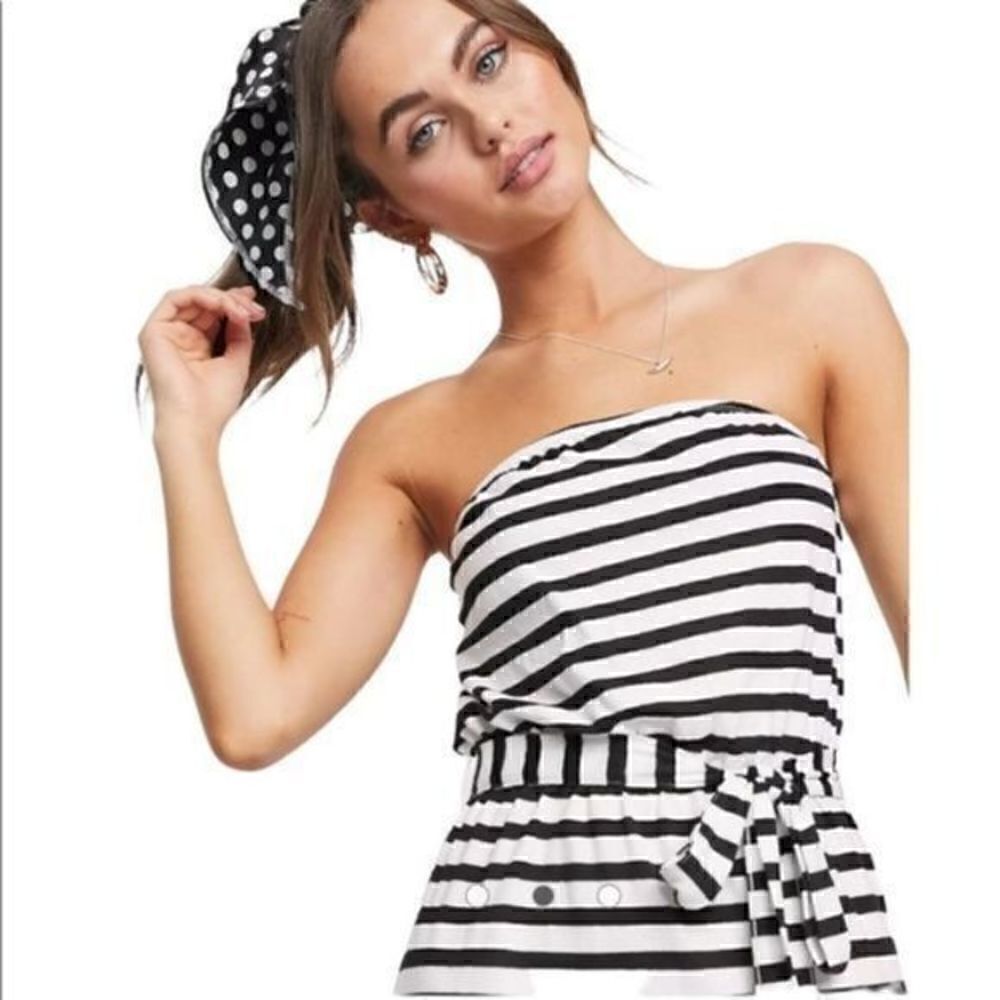 ASOS Design Bandeau Maxi Dress Black and White Stripe Size 12 NWT - Picture 3 of 9